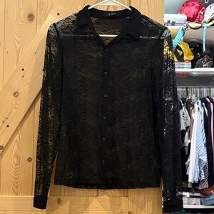 Sheer Lace Button Up Shirt Forever 21